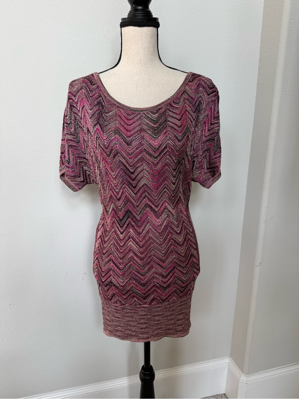 INC International Concepts Sparking Short Sleeve Knit Tunic Micro Mini Dress